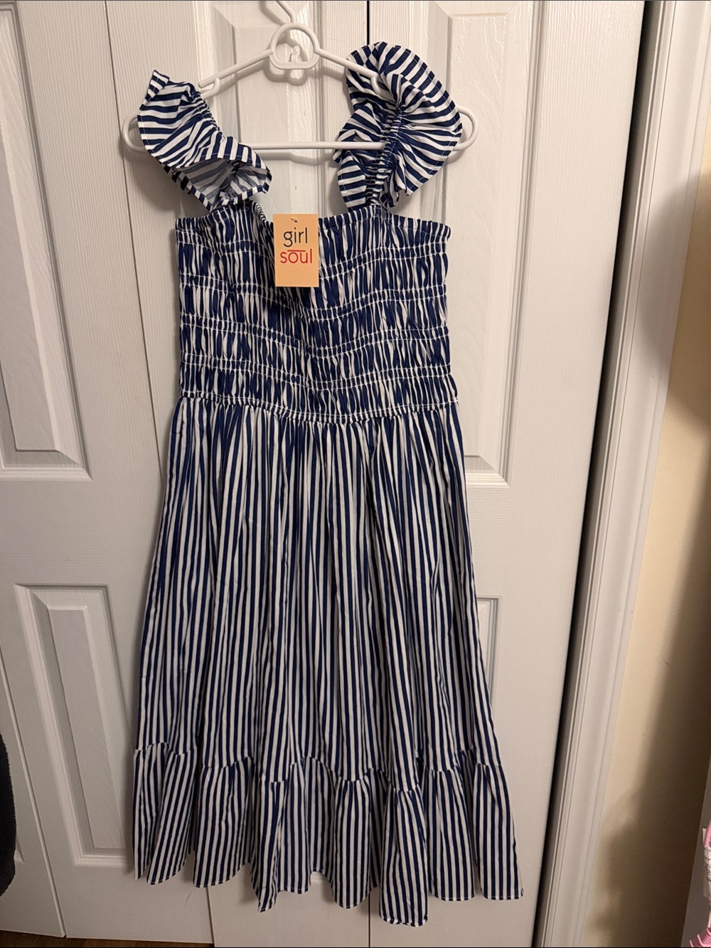 Girl Soul Navy and White Striped Smocked Sundress